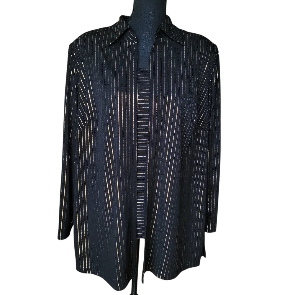 Le Bos Black and Gold Metallic Stripe Blazer and Tank Set Women's Size 16W